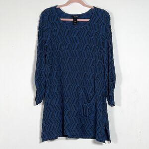 Ali Miles Pullover Tunic Top Womens Sz L Blue Textured Ruched Long  Sleeve
